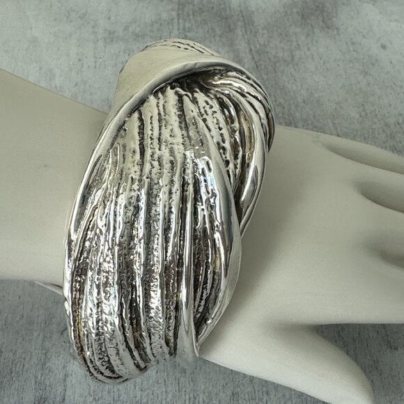 Shablool 925 Sterling Silver Textured Bangle Statement Wide Electroform Bracelet - Picture 5 of 14